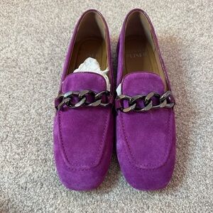Donald J. Pliner Women's Purple Suede Loafers with Chain Detail